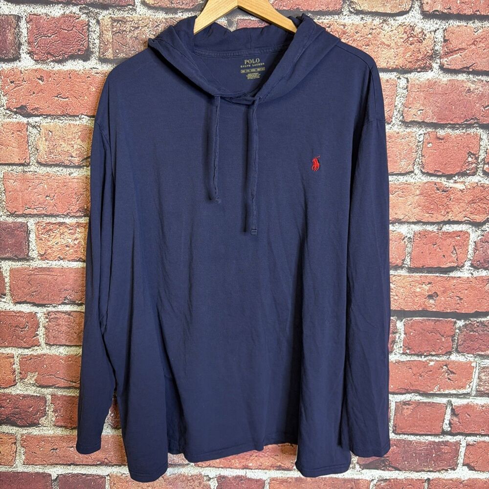 Ralph Lauren Hoodie Shirt Long Sleeve 3XB Navy Blue Preppy Lightweight Mens